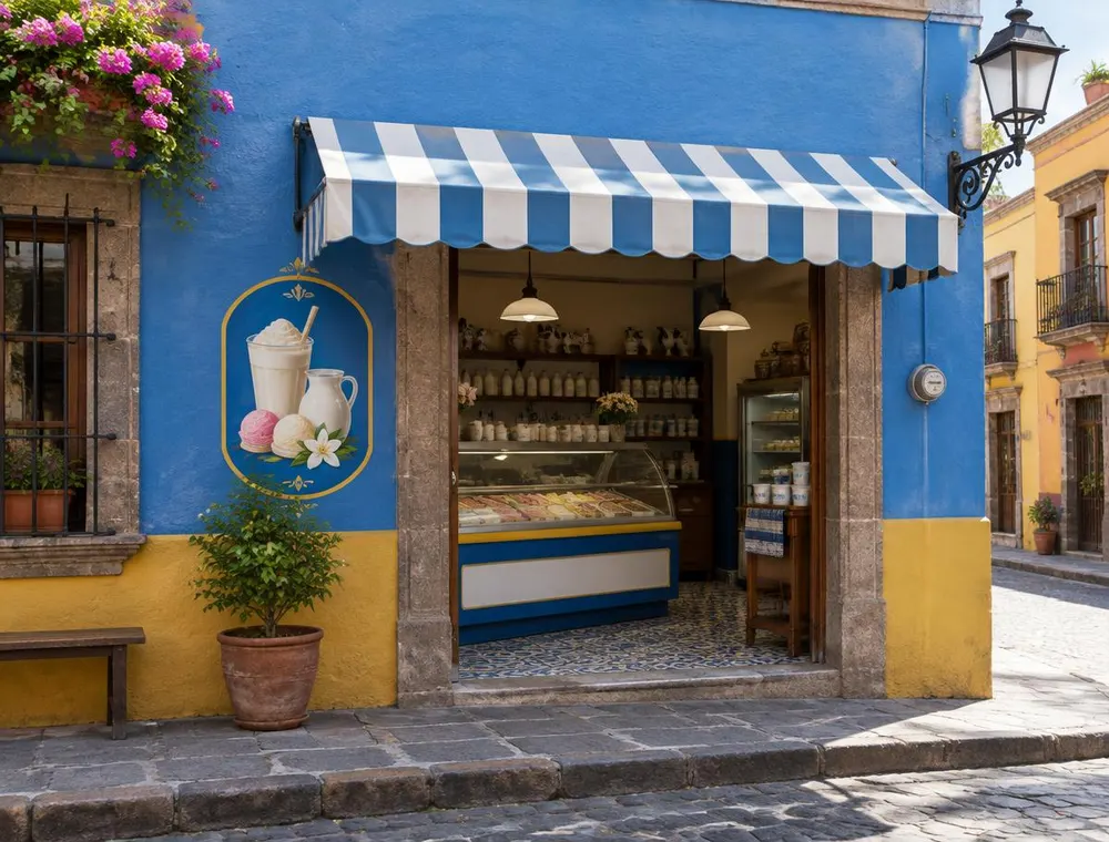 Fachada de una cremería tradicional de barrio